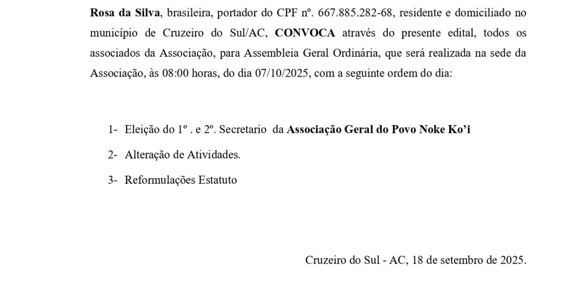 Edital de Convocação – ASSOCIAÇÃO GERAL DO POVO NOKE KO’I (AGPN)