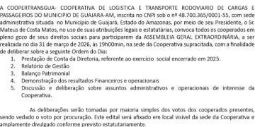 EDITAL DE CONVOCAÇÃO DA ASSEMBLEIA GERAL EXTRAORDINÁRIA – COOPERTRANSGUA